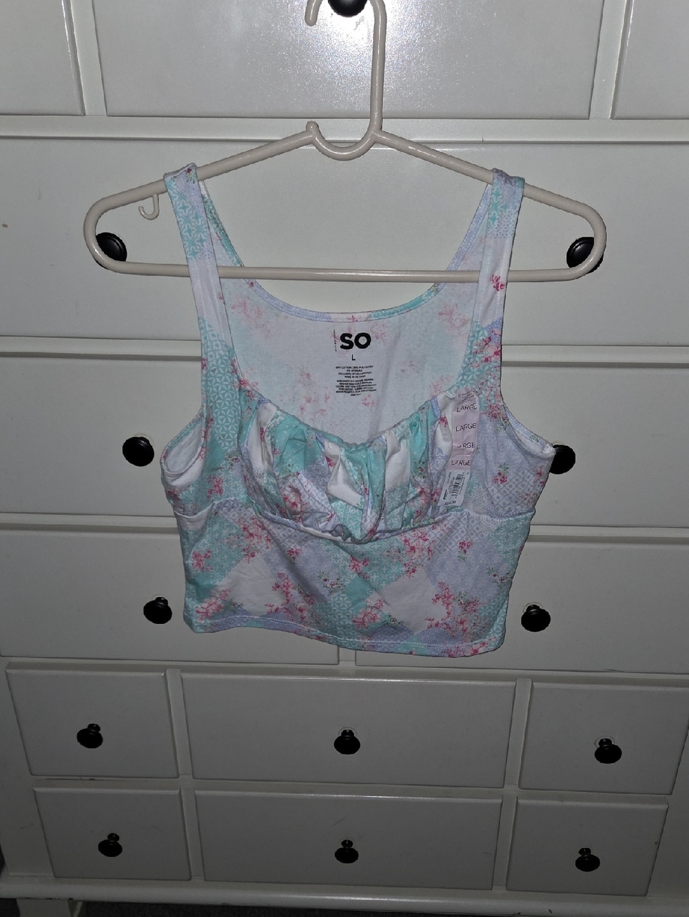 SO Mint Green & White Floral Patchwork Crop Tank